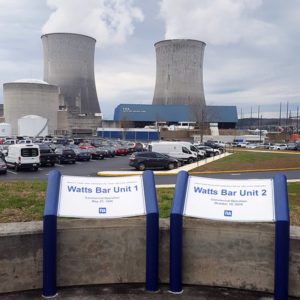 Two cooling towers at Watts Bar Nuclear Plant.