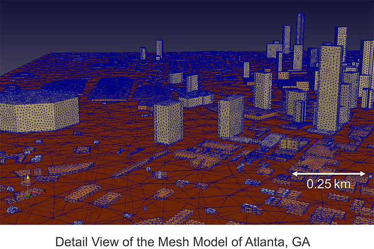 Computer generated detailed view of the Atlanta, Georgia, unstructured mesh.