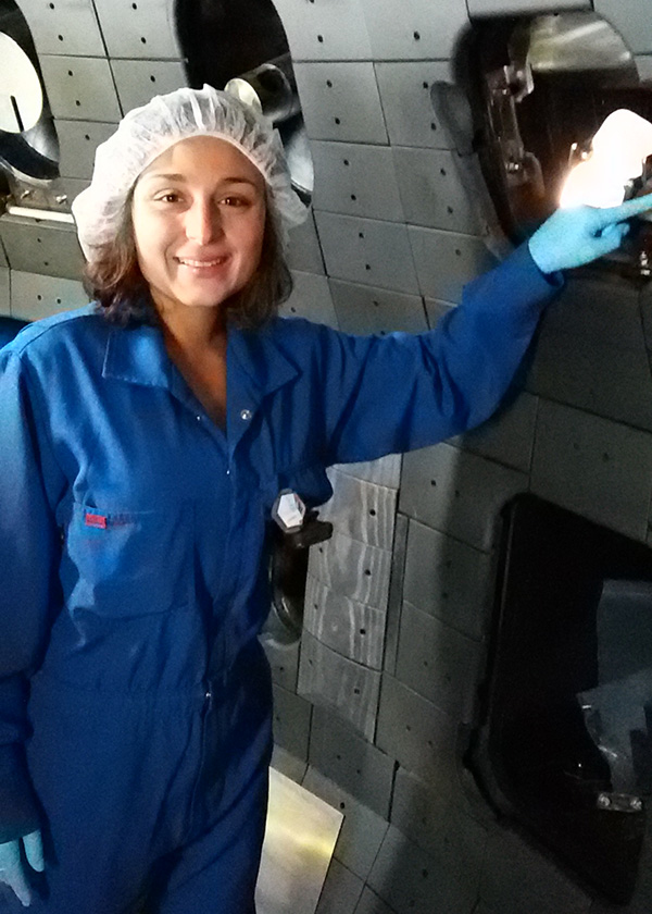 Livia Casali works on the diagnostic calibration inside the vessel of the DIII-D tokamak.