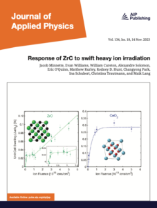 Journal of Applied Physics cover with Jacob Minnette's research published on it