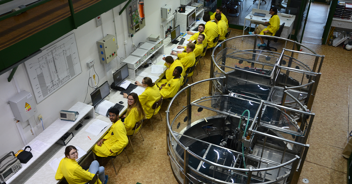 nuclear engineering students running experiments while visiting the Czech Republic