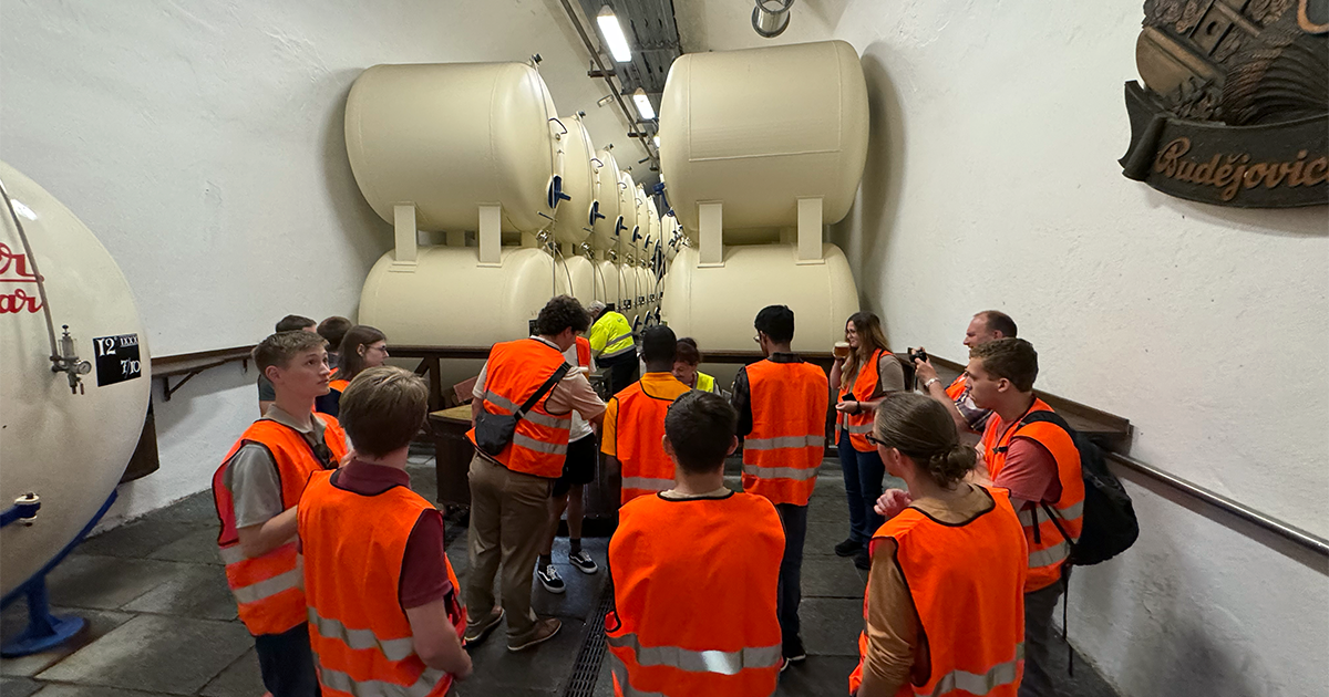 nuclear engineering students at a reactor while visiting the Czech Republic