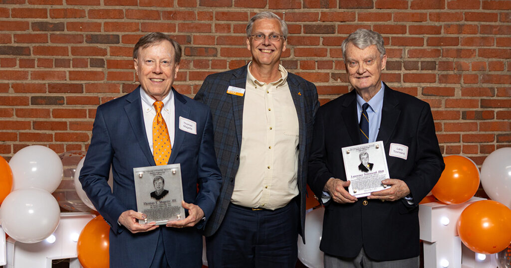 Thomas Magette, Brian Wirth, and Lawrence Townsend at the Nuclear Engineering awards ceremony